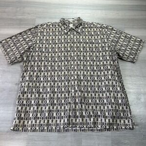 Burma Bibas Shirt Mens 2XL Brown Geometric Short Sleeve Button Up